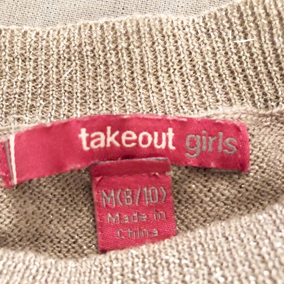 Takeout Girls Silver Glitter Bell Sweater Sz M - Picture 3 of 5